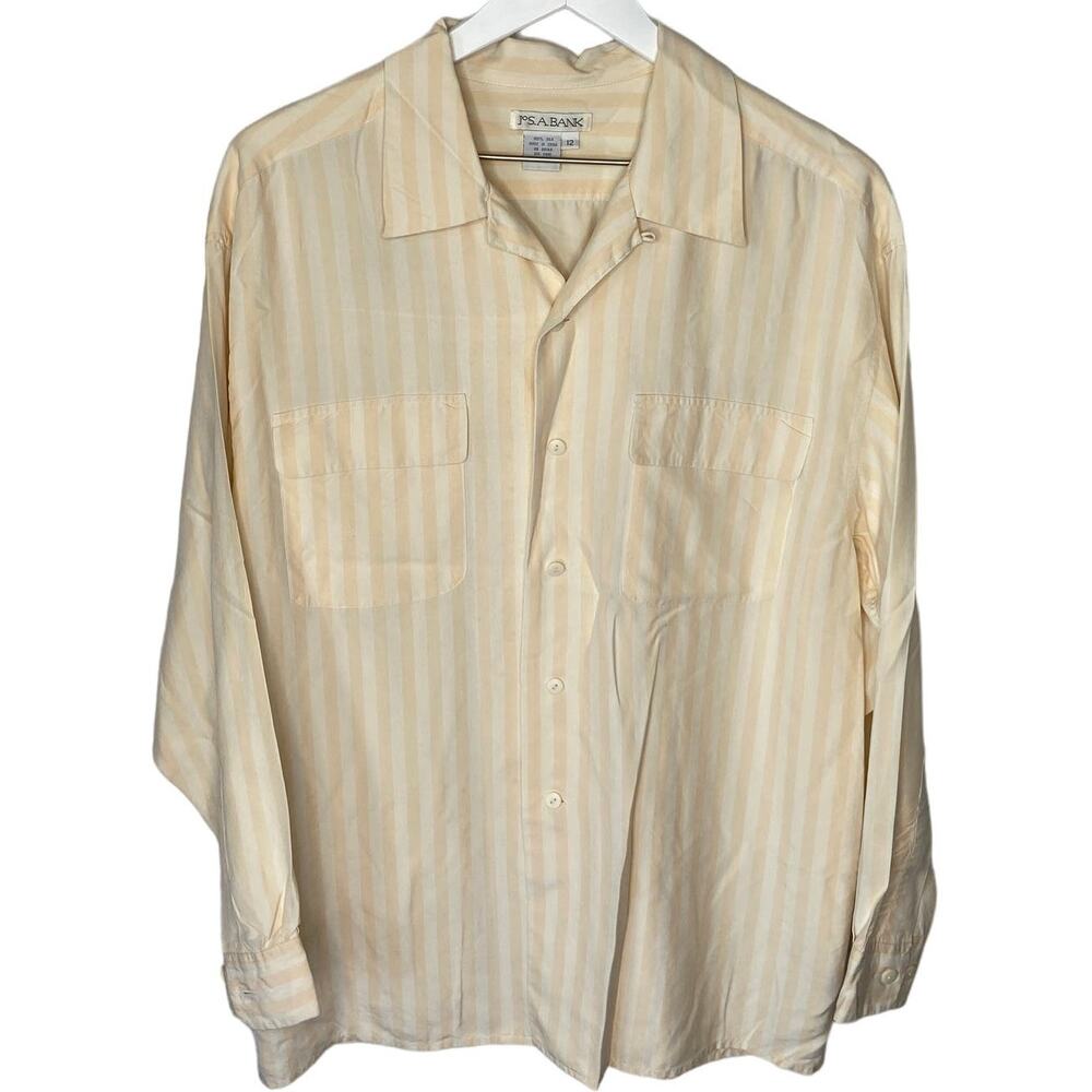 Y2K Silk Oversized Vertical Stripe Button Up Shirt - Women's Size 12